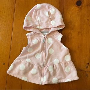 NWOT Pink & White Polka Dot Hooded Vest Baby Girl Full Zipper Ruffle Soft Warm